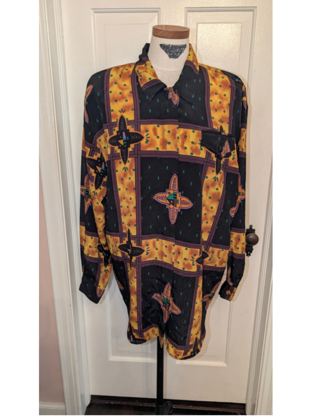 Vintage 80s geometric Christie and Jill blouse